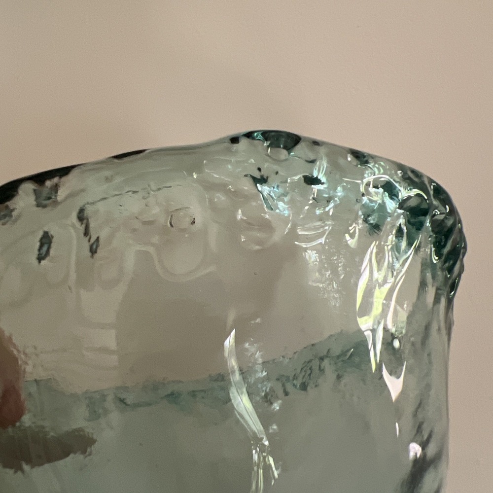 Hand Blown Recycled Glass Bowl Aqua Blue Green Bubble Artisan 6" Handmade - Picture 13 of 14